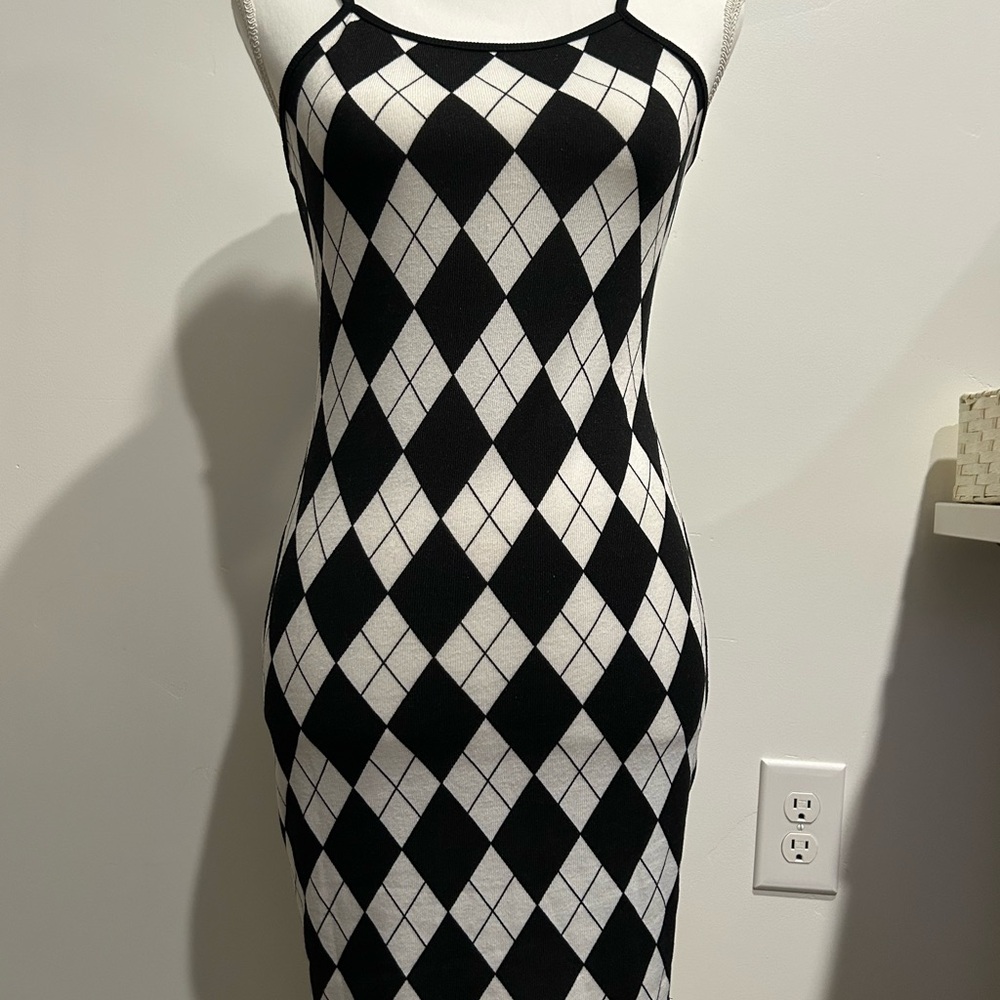 SHEIN Black and White Checkered Midi Dress